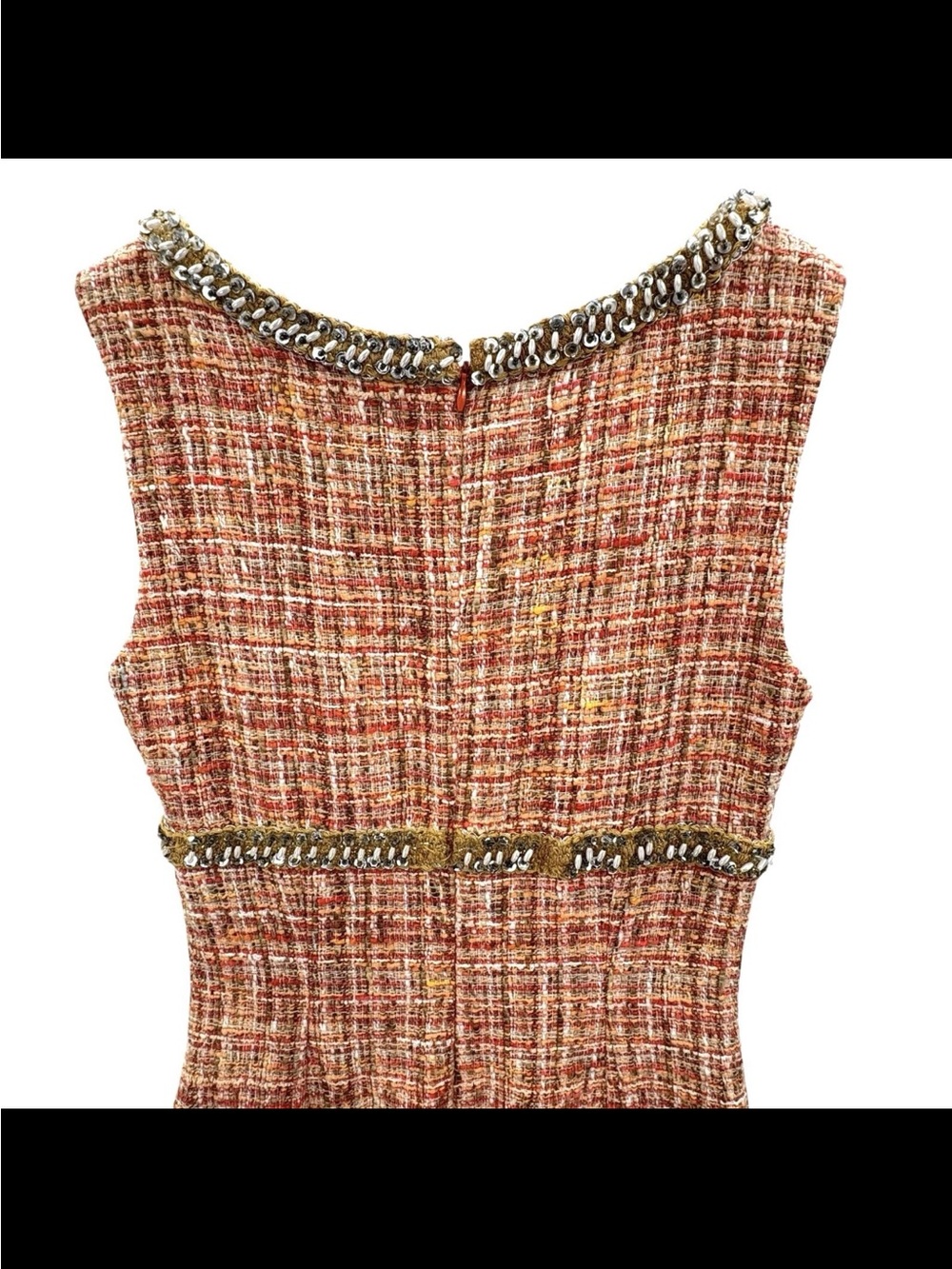 Dolce & Gabbana Coral Tweed Sheath Dress Jeweled Neckline & Waist SZ 40 US 4 - Picture 9 of 14